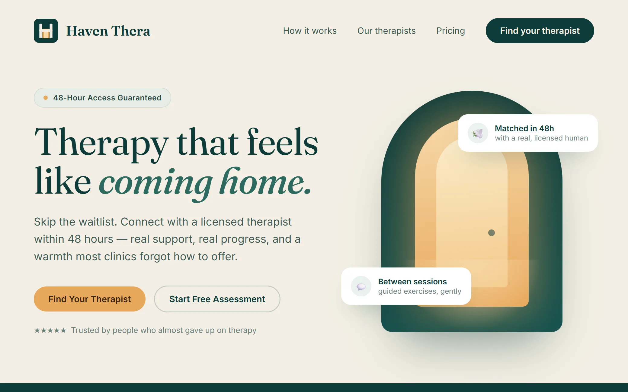 haventhera.com — a landing page the engine designed (Threshold route)